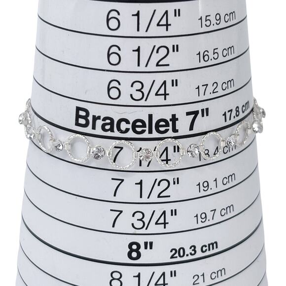 Estate Sterling Silver 925 Rhinestone Round Link Bracelet 7.25" - Picture 6 of 7